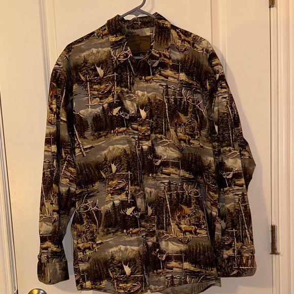 North River Outfitters Deer Camo Print Button Up - Picture 1 of 7